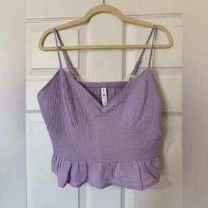 NWT Fornia Lavender‎ Babydoll Ruffle Hem Smocked Back Crop Top XL Boho Coquette
